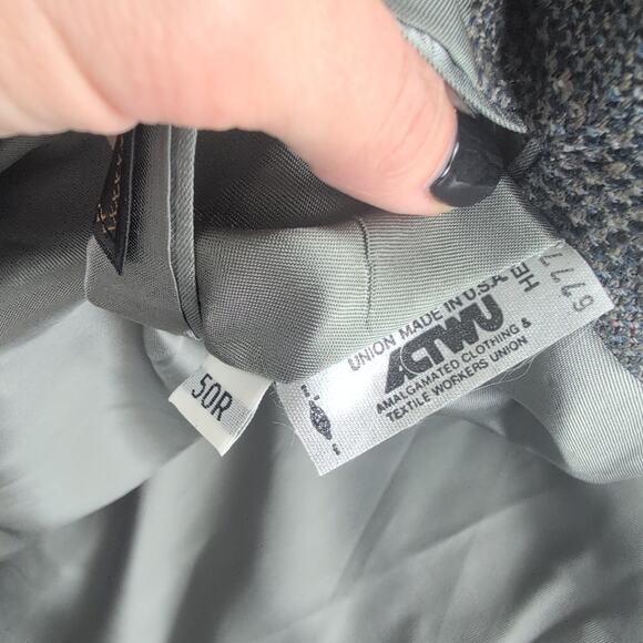 Vintage Hart Schaffner Marx 100% Silk SingleBreasted Tweed Suit Jacket Men's 50R - Picture 6 of 11